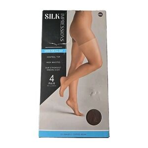 New Silk Impressions size XXL Pantyhose Coffee Bean Sheer 4 Pair 20 Denier